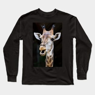 Giraffe portrait on black background Long Sleeve T-Shirt